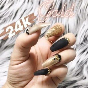 Handmade Hard Gel Long Coffin Press On Nails